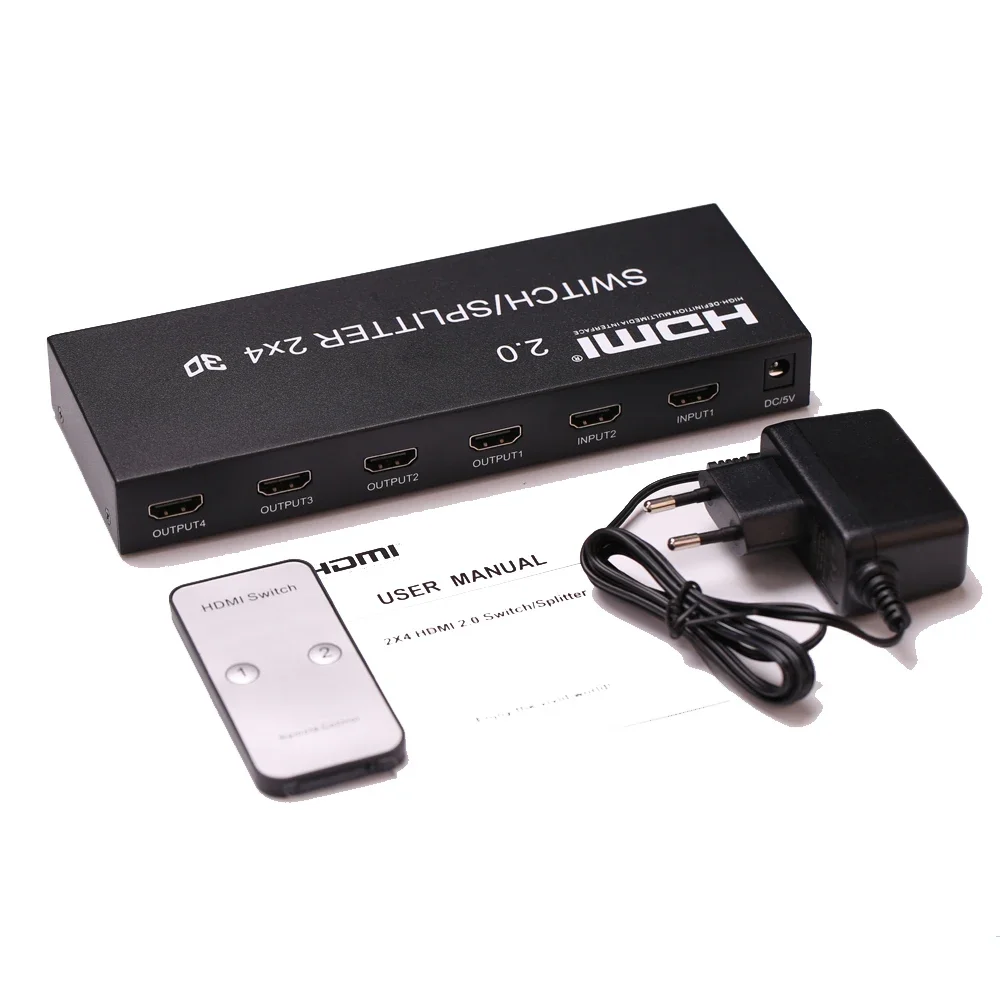 Фото 4K 60 Гц HDMI 2.0 2x4 Сплиттер-переключатель 3D-конвертер видео с аудиовыходом SPDIF, 2 входа 4 выхода для Mi Box, XBOX, PS3, PS4, ПК, подключения к телевизору №1