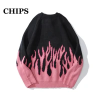 chips 2022 flame knitted sweater print men sweater streetwear vintage neutral sweaters women harajuku hip hop casual pullover