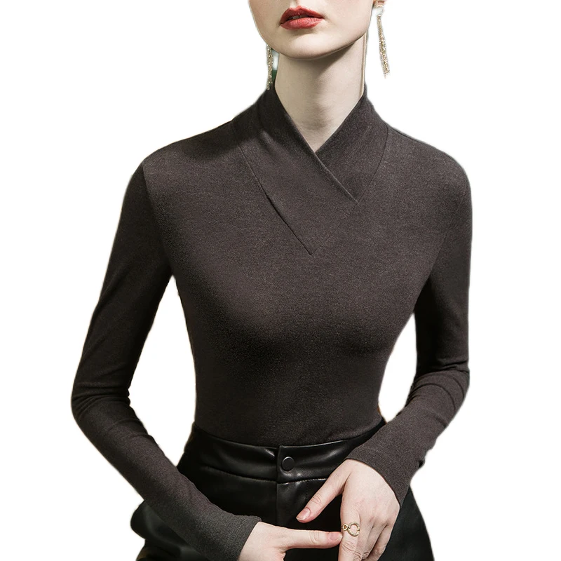 

Women T-shirt Long sleeve tshirt for woman Turtleneck Solid Color Women's Top Spring Autumn Winter Warmkeeping Tops for woman