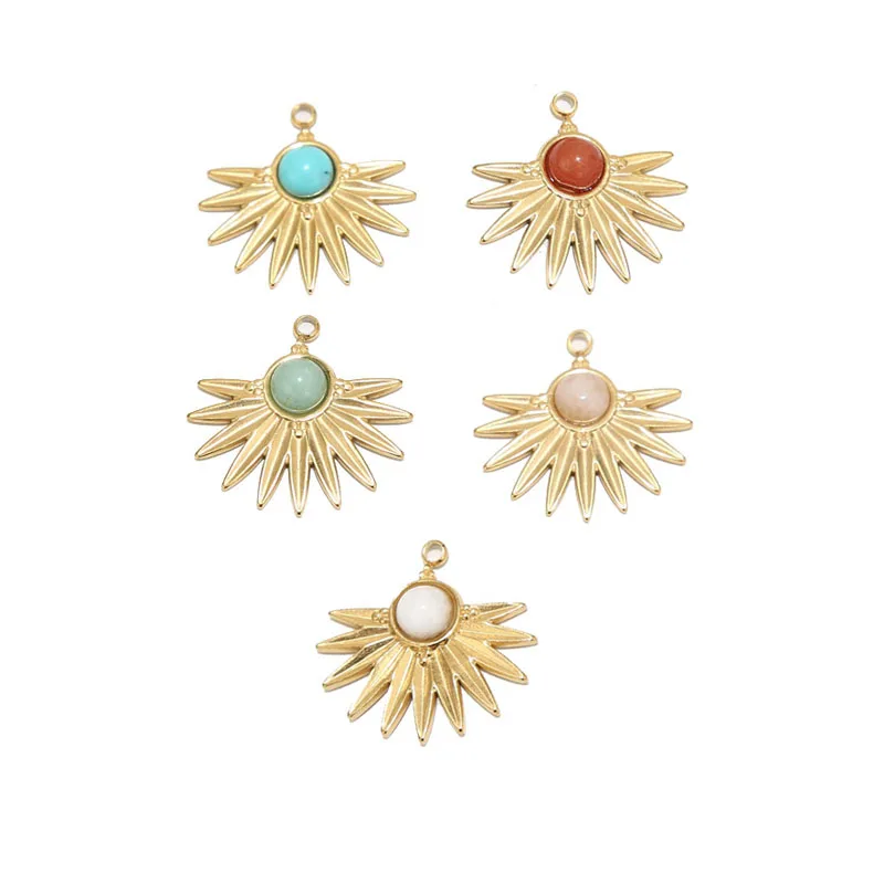 

5 шт. натуральный камень и золото нержавеющая сталь подвески в виде солнца подвески сектор Шарм для мотаться DIY серьги ожерелье изготовление...