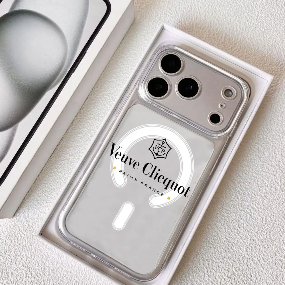 Фото Роскошный чехол V-Veuve Clicquot для iPhone 17 16 15 14 13 12 11 Pro Max Plus, прозрачный, магнитный, противоударный, устойчивый к царапинам №1