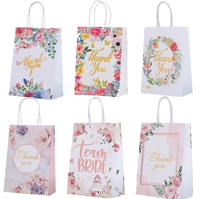 

5Pcs/lot Wedding Decoration Kraft Paper Team Bride Thank You Packaging Bag Bridesmaid Gift Bride To Be Hen Bachelorette Party