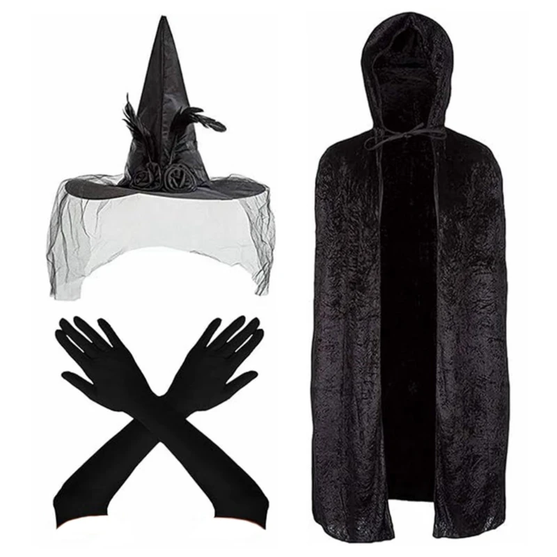 Плащ ведьмы комплект шляпы и перчаток костюм на Хэллоуин накидка плащ с