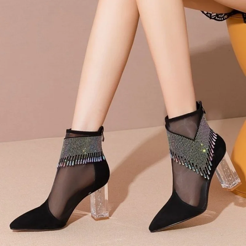 

New Women's Women's High Heels Pointed Toe Square Heel Chunky Heel Boots Women's Fashion Casual Shoes Women's Shoes：Hengwan&KX12