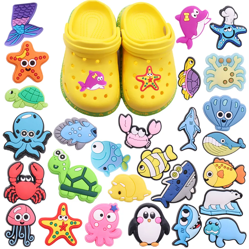 

Mix 50 шт. ПВХ Croc Jibz Fit Браслеты Осьминог Пингвин Морская звезда рыба Краб полярный медведь морская черепаха Печать Дельфин садовая обувь