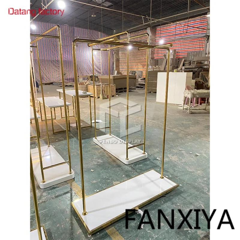 

Modern Style Golden Stainless Steel Garment Clothing Display Racks Standing For Clothes Store