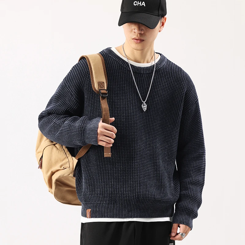 High-Quality Korean Fashion Knitted Sweater Men Pullovers Men Autumn Solid Color Wool Sweaters Men Street Wear Mens Clothes