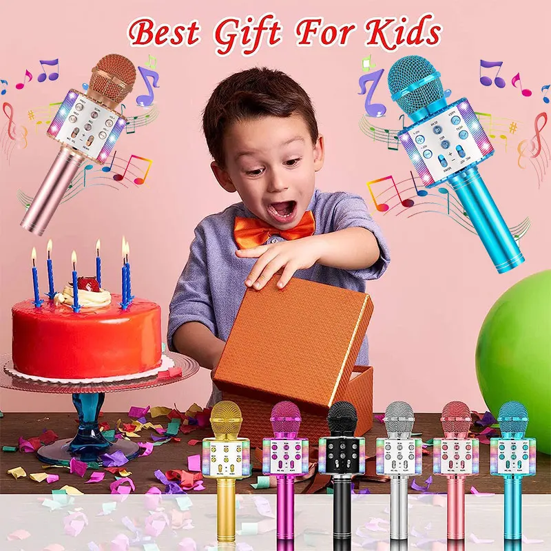 

Children's Microphone Karaoke WS858 Room Machine Home System Portable Bluetooth Speaker Free Shipping with Wireless Mic For Kid
