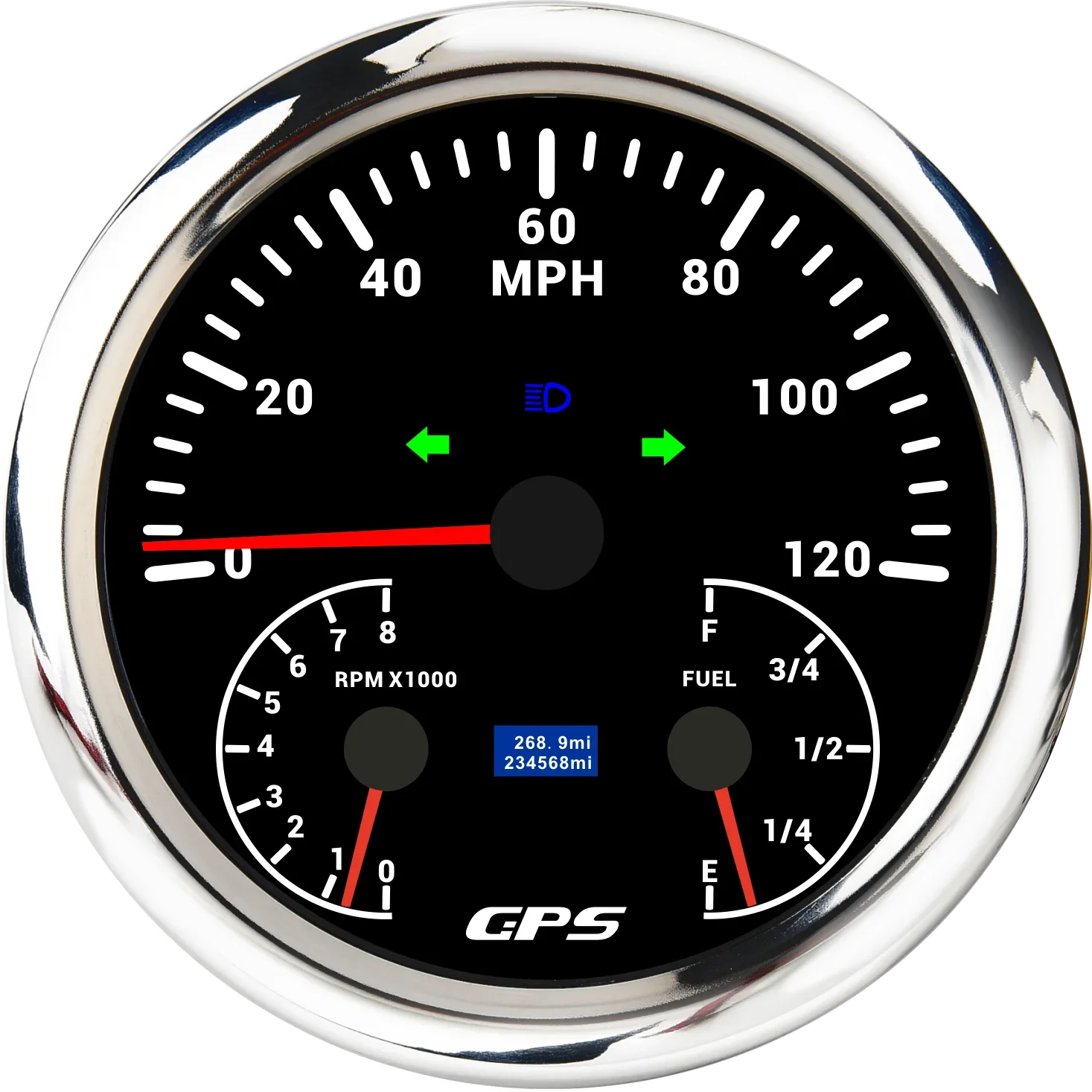Фото 3 в 1 Многофункциональный новый 110 мм 0-120 км/ч 0-200MPH GPS спидометр с тахометром 0-8000 об/мин Датчик уровня топлива Автомобиль Лодка Морская №3
