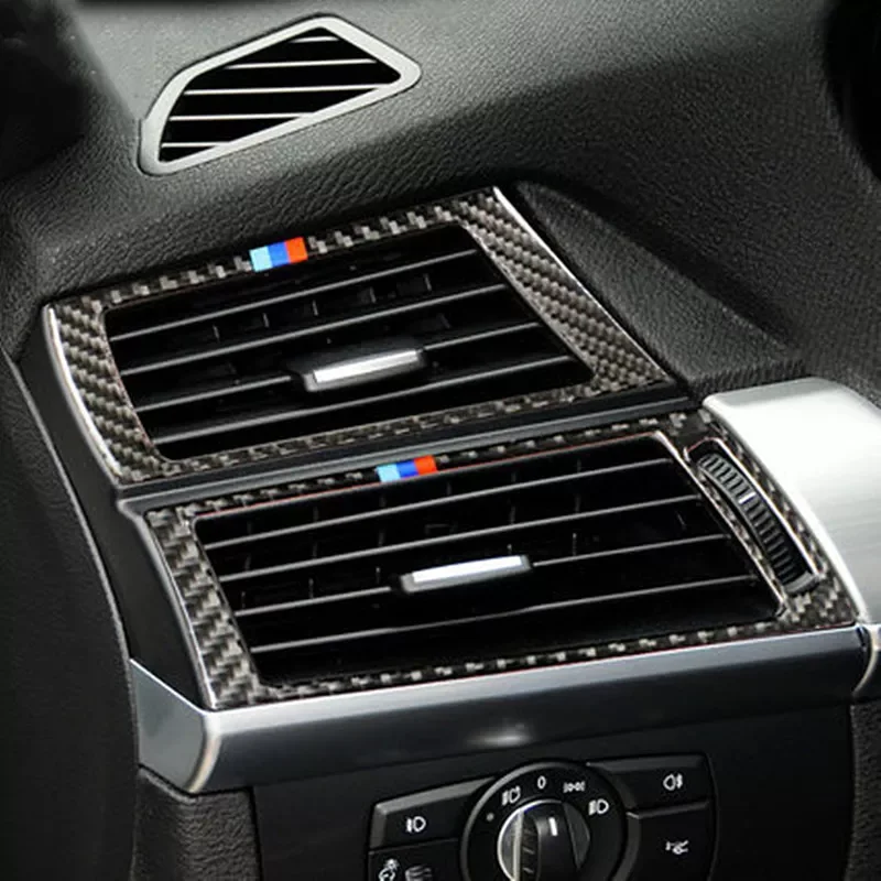 

AUTO PARTS Carbon Fiber Car Control Panel Left-Right Air Conditioner Outlet Frame Cover Stickers For BMW X5 E70 X6 E71 2008-13 A