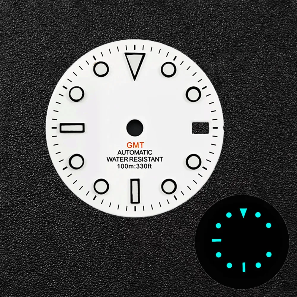 28 5 мм без логотипа GMT циферблат для часов сине-зеленый светящиеся детали подходят