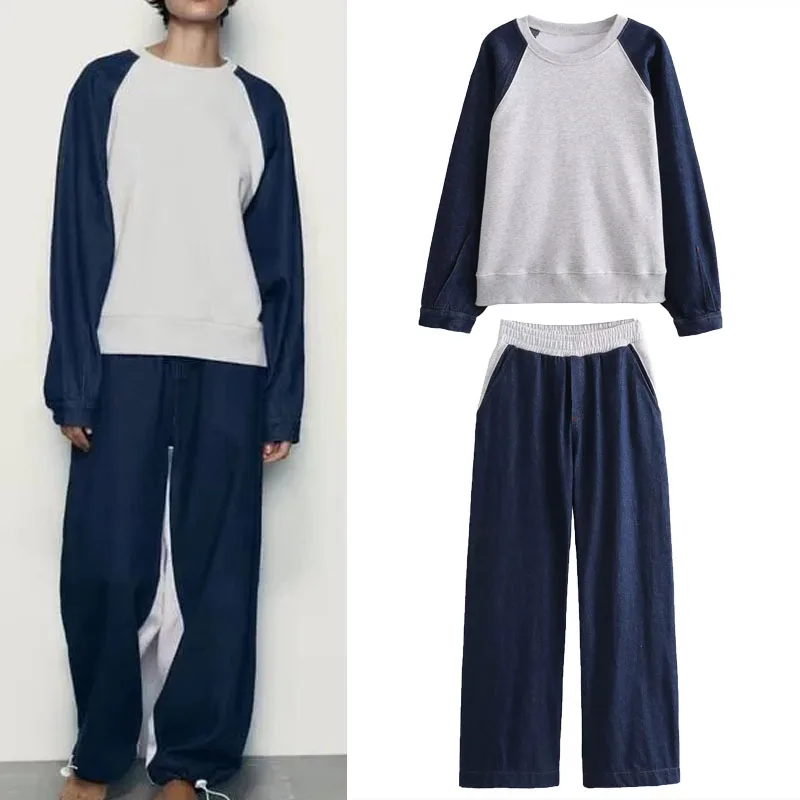 

Брюки-джоггеры женские джинсовые с высокой талией и круглым вырезом