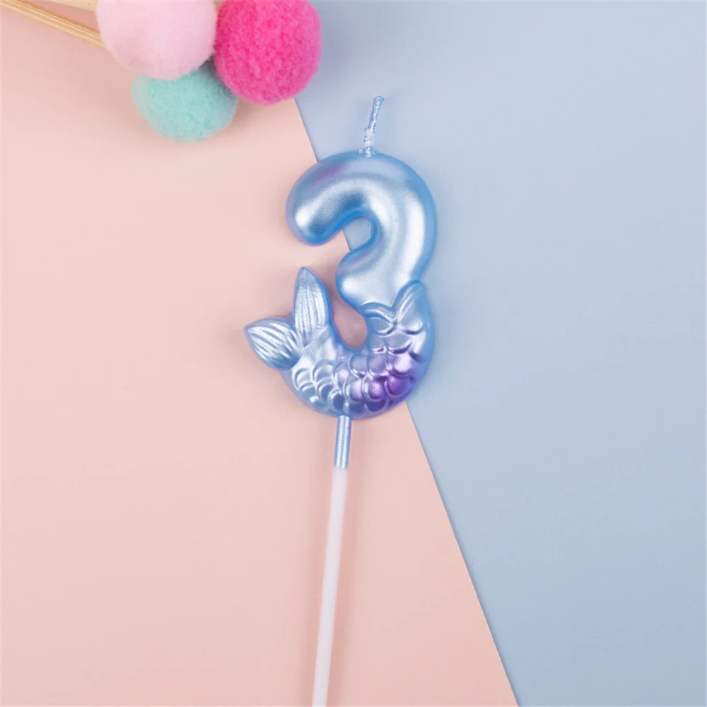 10 шт. свечи в виде цифр хвоста русалки для выпечки 0-9 розовые синие цифровые