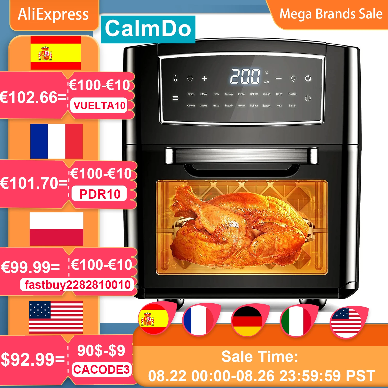 Cheap Disidratatore per alimenti per tostapane a convezione 12L 12.7QT per friggitrice ad aria 18 funzioni per friggere con 10 accessori e ricetta inclusi