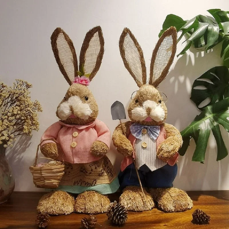 

Искусственный соломенный кролик, 45 см, стоячий кролик ручной работы, украшение для сада, Пасхальная тематическая вечеринка, технические под...
