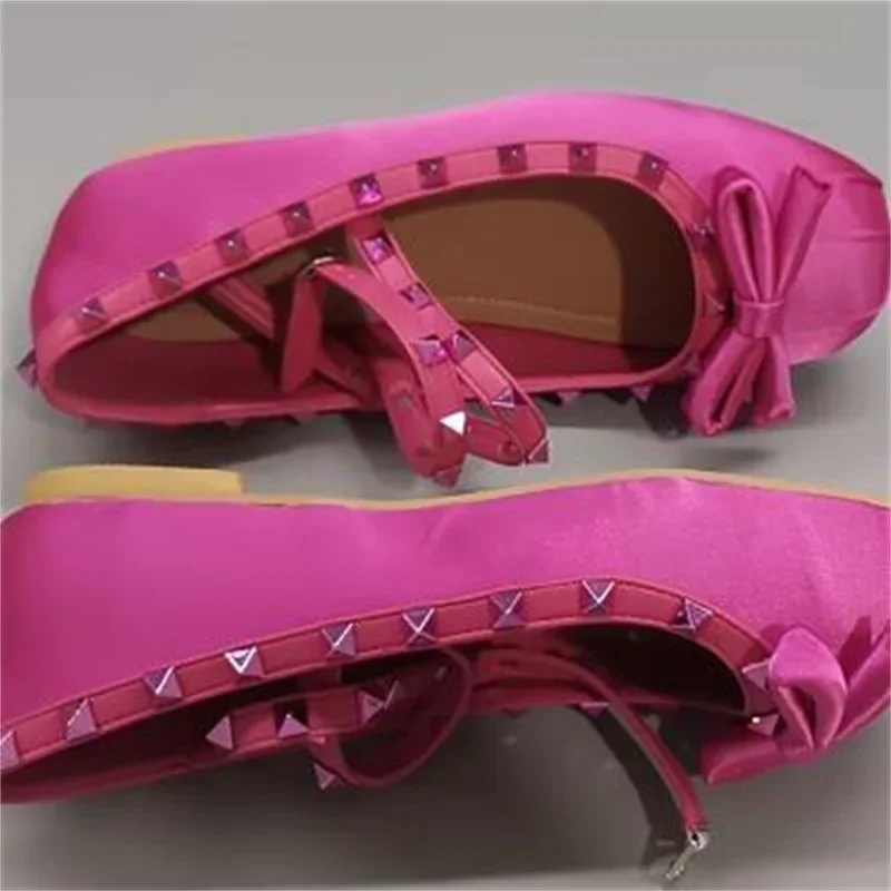 Женские туфли с заклепками и бантом-бабочкой на Плоском Каблуке