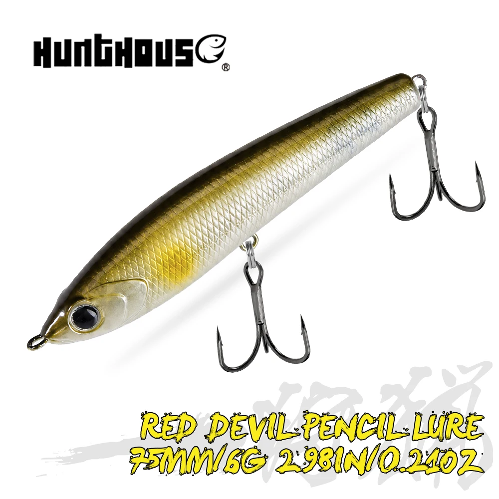 Фото Воблер Hunthouse Topwater Floating Red Devil 75 Pencil, 75мм 6г, поверхностная приманка для баса и щуки, искусственная рыболовная приманка №1