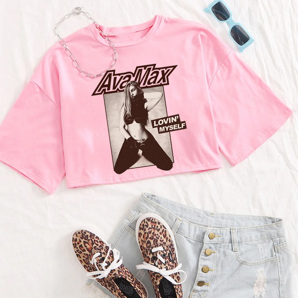 Фото Ava Max Merch укороченный топ для девочек, сексуальная рубашка, летняя майка №4
