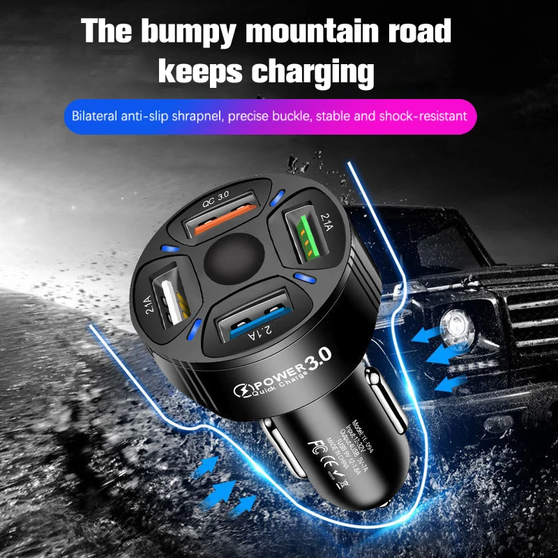 

High Quality QC3.0 Fast Charge 4USB Car Charger 5V-12V Car Direct Charging Head Compatible For Digital Products