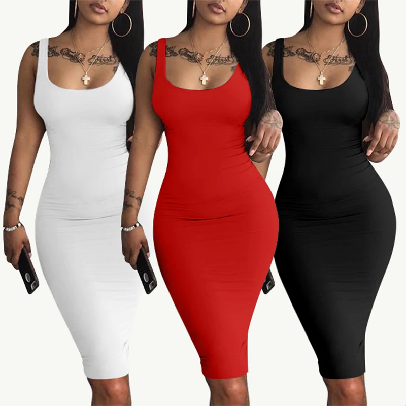 

Women's Sexy Bodycon Tank Dress Sleeveless Basic Midi Club Dresses vestido de mujer dresses women