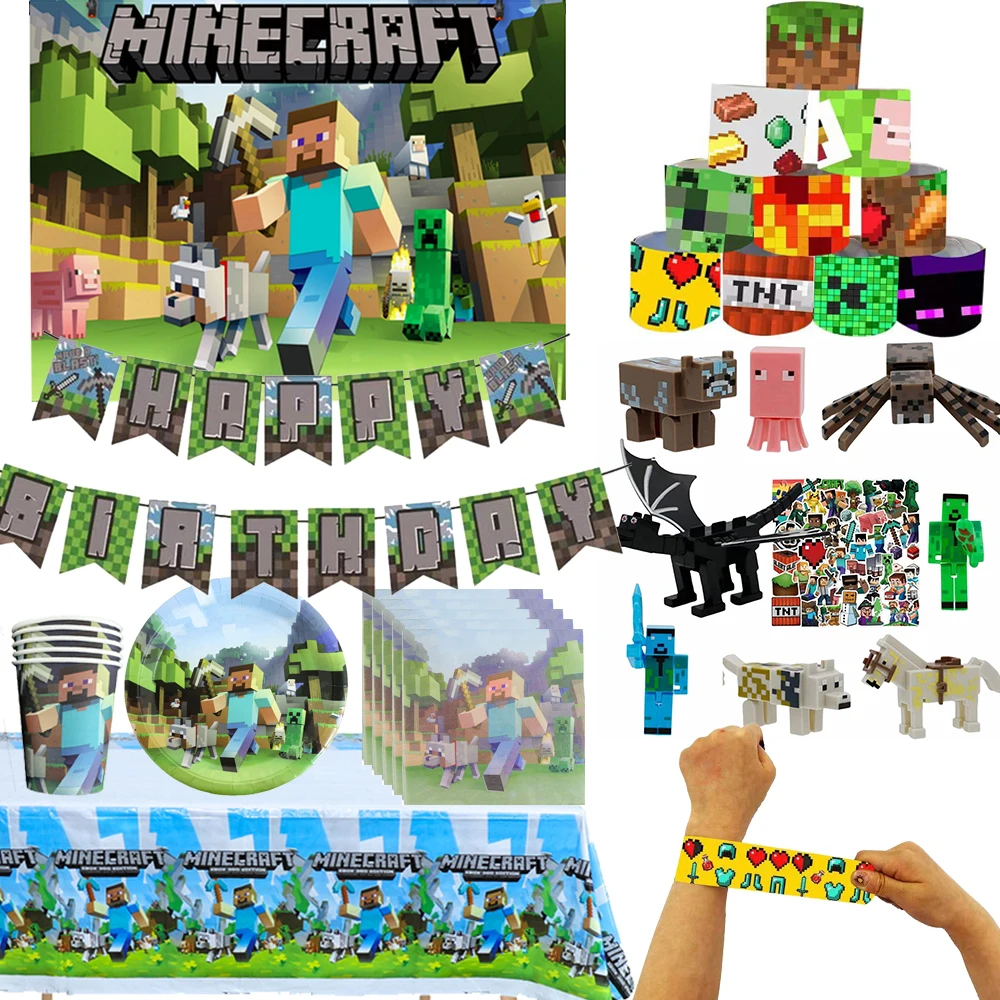 Майнер ремесленные украшения для дня рождения Пиксельная игра одноразовая