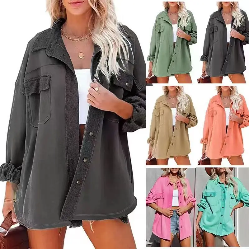 

2023 Fall and Winter New Women's Casual Long Sleeve Cardigan Solid Shirt