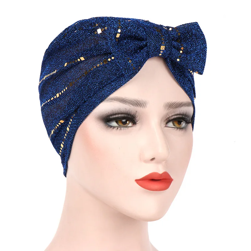 

Spring And Summer New European And American Foreign Trade India Tam-O'-Shanter Toque Bow Sequins Muslim Solid Color Hat