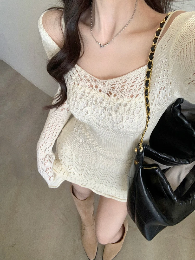 Купи 2022 Autumn Elegant Knitted Dress Women Long Sleeve Lace Short Party Dress Korea Fashion Slim Sexy Y2k Mini Dress Female Vintage за 3,110 рублей в магазине AliExpress