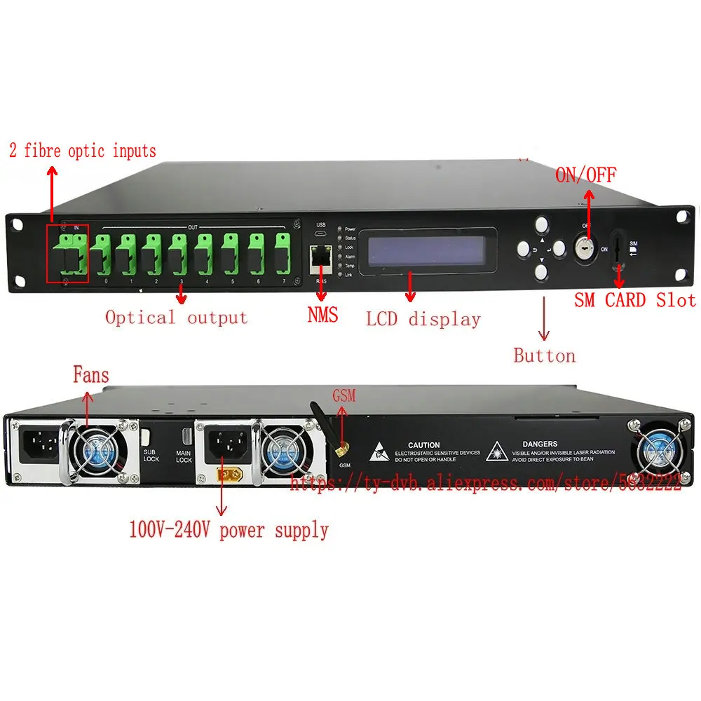 Оптоволоконный усилитель CATV EDFA 1550 нм 1U 8X23DB + 2 входа WEB SNMP GSM