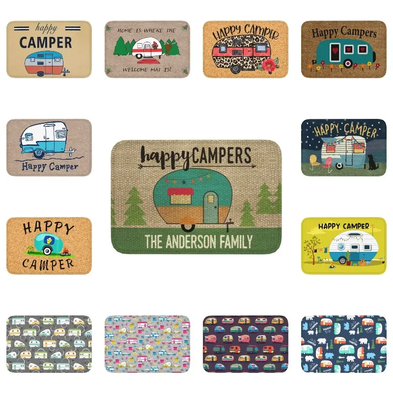 

Happy Campers Doormat Mat Anti-Slip Adventure Camping Van Life Entrance Kitchen Bath Bedroom Rug Carpet 40*60cm