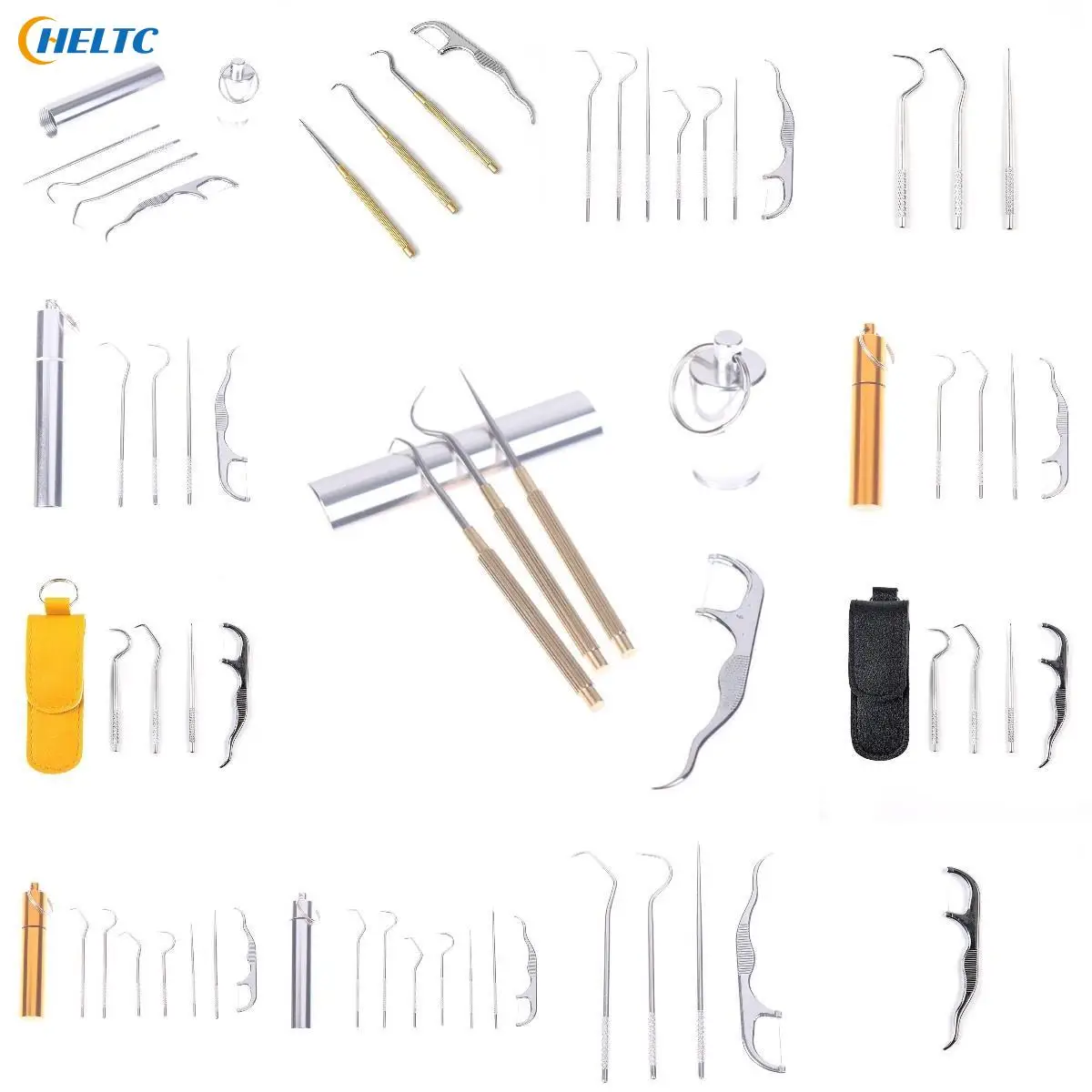 

Портативный металлический инструмент для чистки полости рта из нержавеющей стали, 1 комплект, портативный подвесной зубочистка, прочная зу...