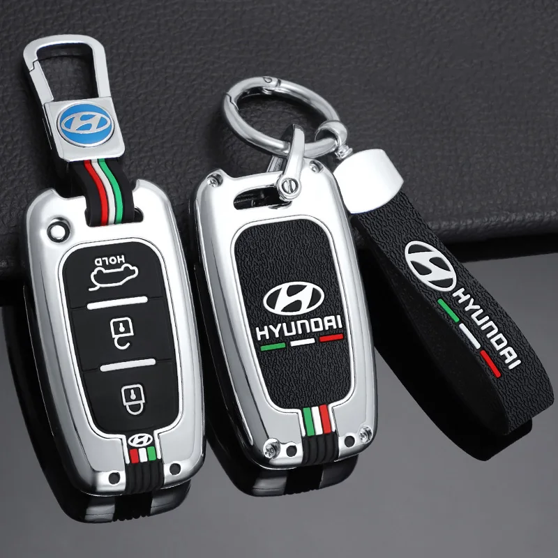 

Zinc Alloy Car Key Case Bag Cover Shell Fob For Hyundai Solaris HB20 i30 Veloster SR IX35 Accent Elantra Keychain Accessories