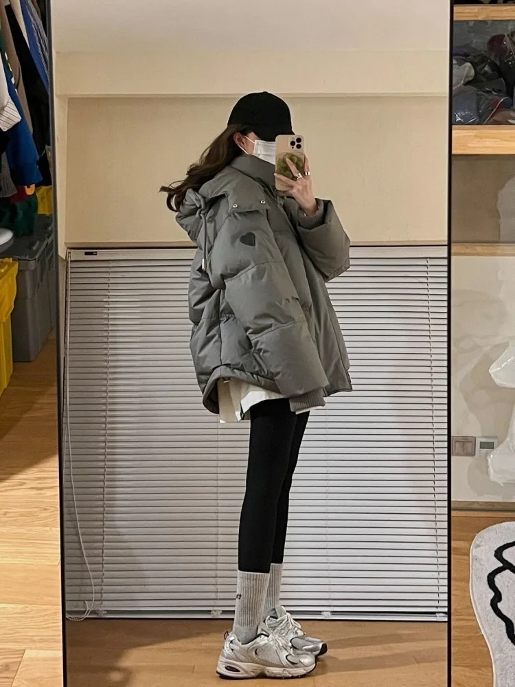 

HOUZHOU Korean Fashion Streetwear Puffer Jacket Women Jaqueta Female Inverno 2023 Winter Hooded Thick Parkas Female Loose Coat