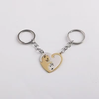 love cat puzzle keychain heart stainless steel gold car key ring valentines day gift personality fashion accessories wholesale