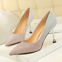 women high heels pu colorblock pointed stiletto rhinestone shallow mouth heightening low top women shoes platform shoes