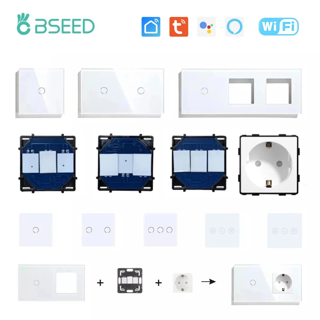 Фото BSEED WIFI сенсорный выключатель света часть стеклянная панель только функция умного переключателя Wi-Fi DIY часть ЕС Wi-Fi розетки детали №1