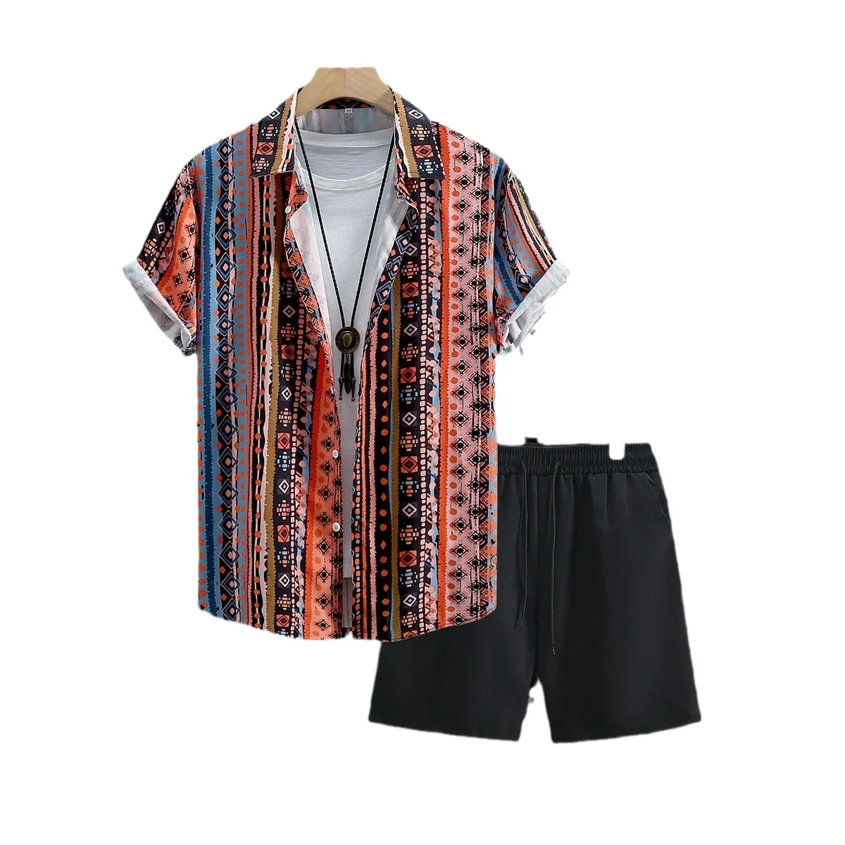 Мужская Повседневная рубашка с принтом листьев коротким рукавом