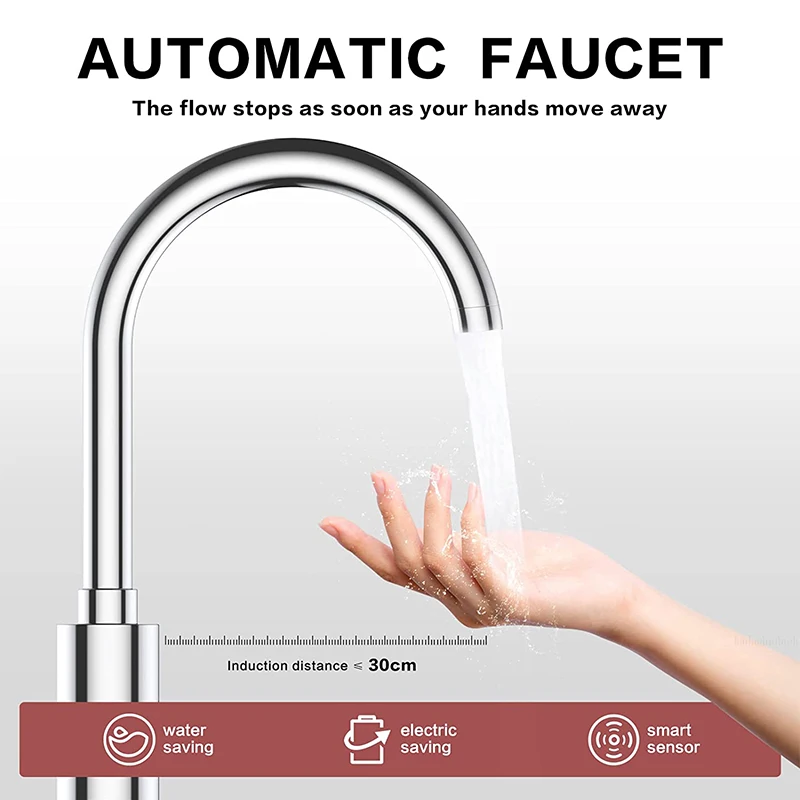 

Touchless Bathroom Faucet Chrome Automatic Bathroom Sink Faucet with Hole Cover Plate Hands Free Toilet Water Tap with Control