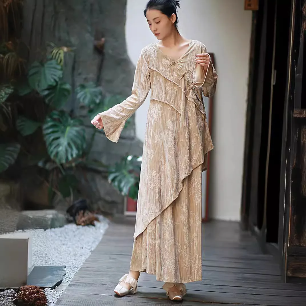 Женский вельветовый костюм UMI MAO новый весенне-летний в китайском стиле с принтом