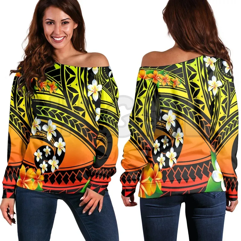 YX GIRL Hawaii Plumeria Polynesian  3D Printed Novelty Women Casual Long Sleeve Sweater Pullover