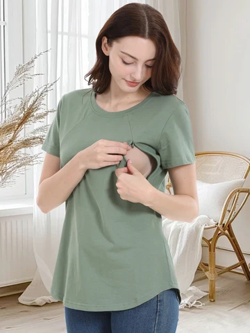 Летняя футболка для беременных больших размеров с короткими рукавами, одежда для кормления грудью, на молнии для кормления, S-5XL, топы LactatioAn, футболки для беременных