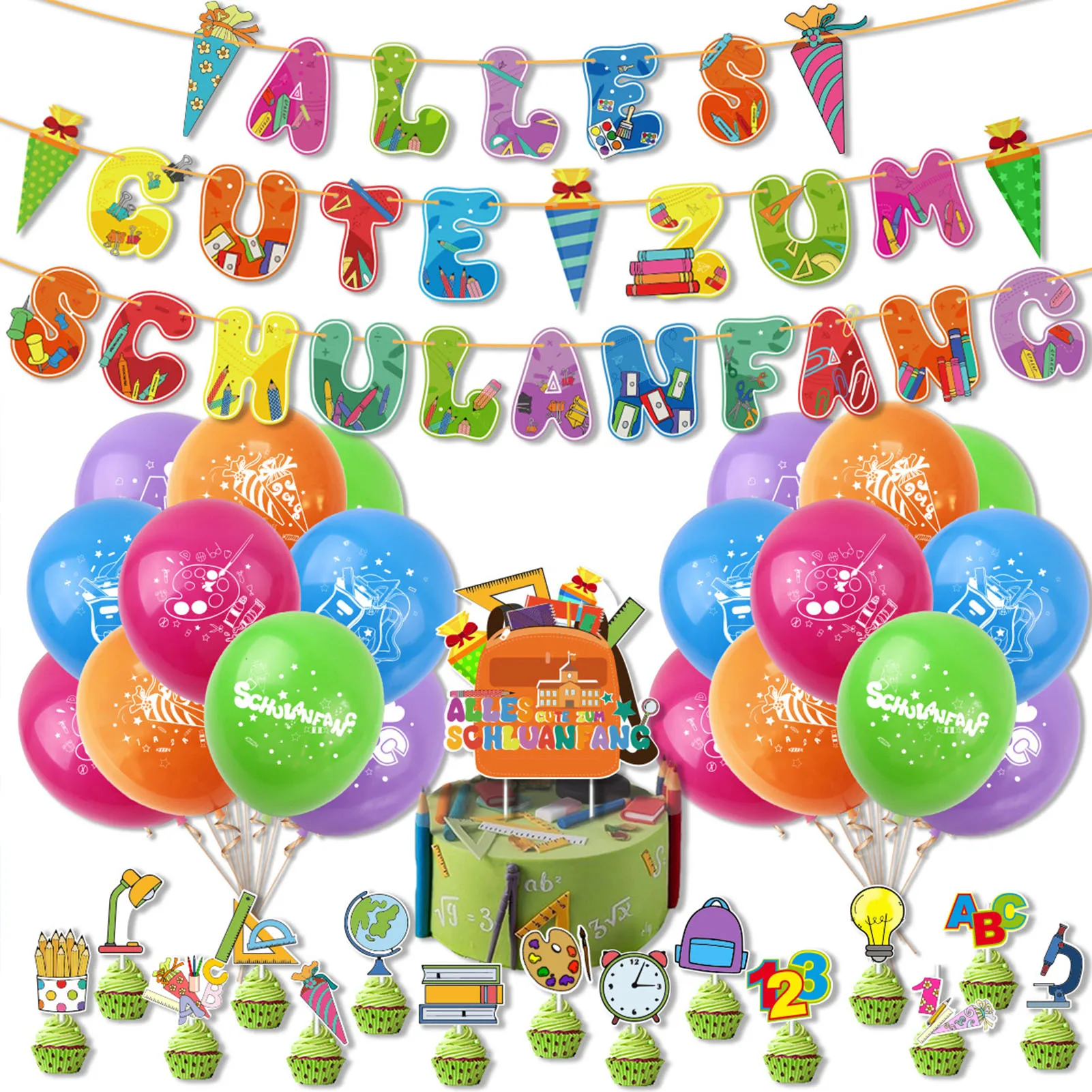 

Welcome Back To School Hanging Sign Banner Cake Topppers Class Bunting First Day Of School For Classroom Decor Party Decoration
