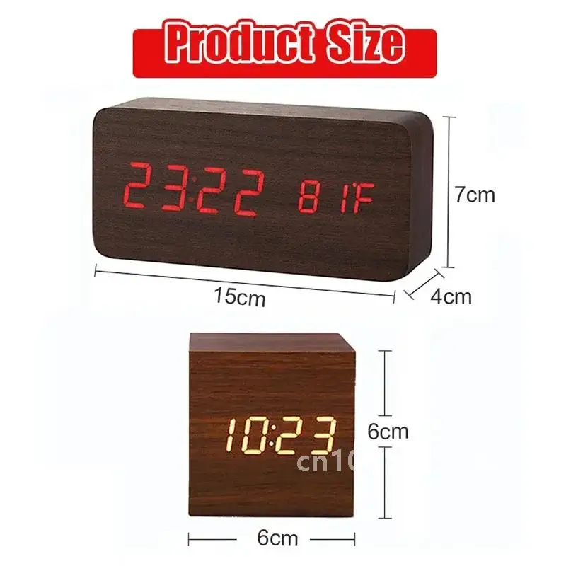 Деревянные квадратные светодиодные умные будильники для спален цифровые