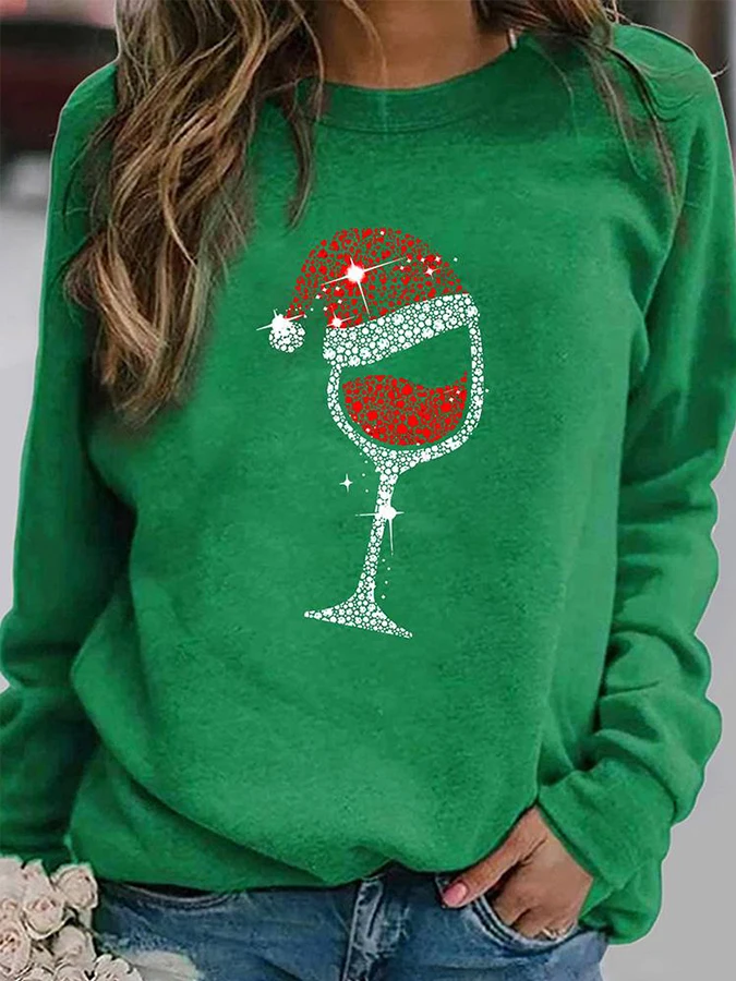 

Christmas Print Sequins Long Sleeve Sweatshirt