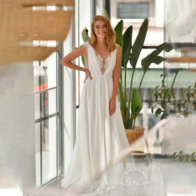 

Шифоновые Свадебные платья до пола, с V-образным вырезом