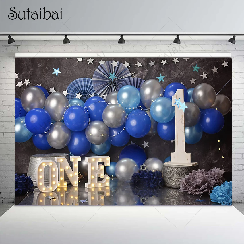 

Голубые воздушные шары фон для фотосъемки важный месяц фото золотые блестящие звезды Новорожденные день рождения семейная сессия праздник реквизит