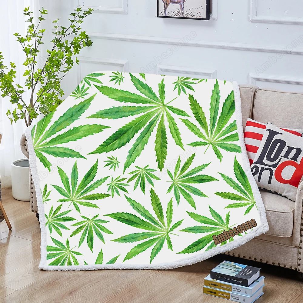 Manta De felpa con diseño De hojas De marihuana para Cama, manta...
