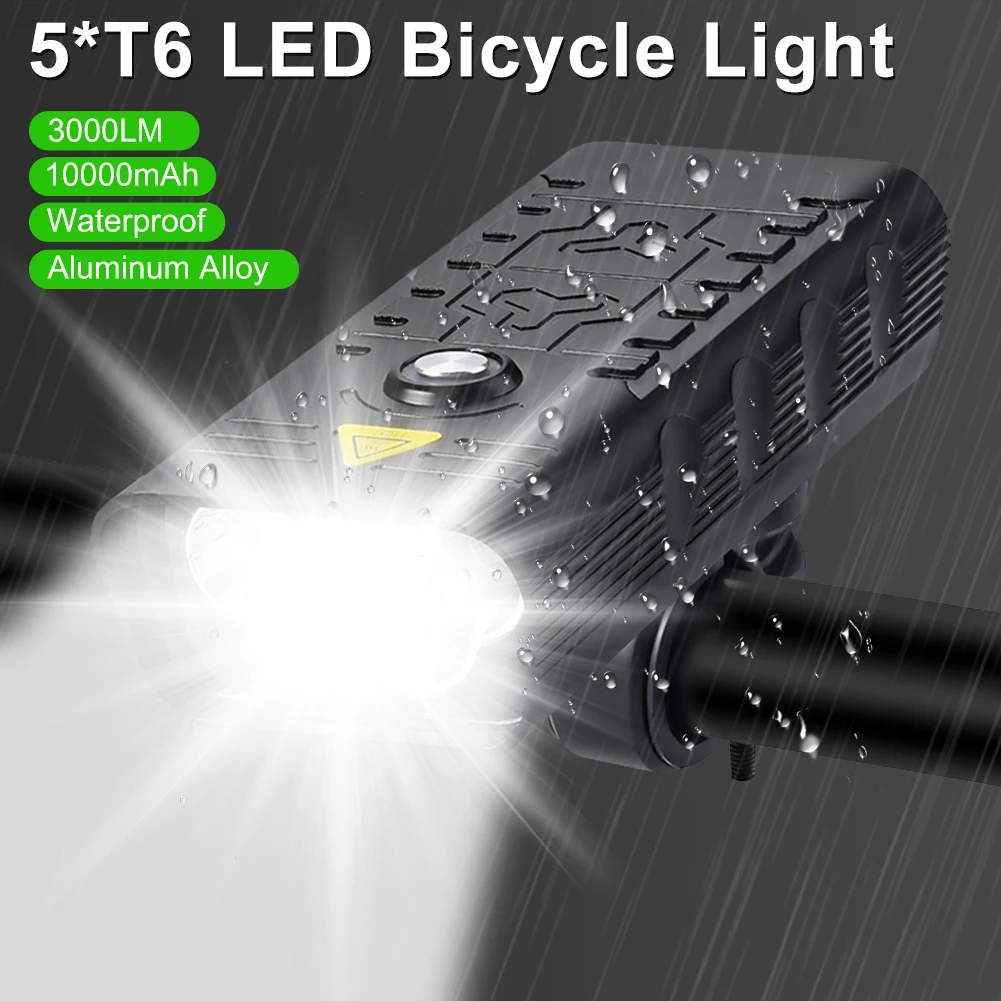 T6 LED Bicycle Light Set USB 3000 Lumen 4 Modes Waterproof Cycling Headlight Taillight MTB Safety LED Flashlight Rear Light