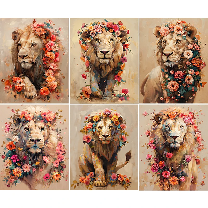 Набор для рисования по номерам на холсте Лев и цветы