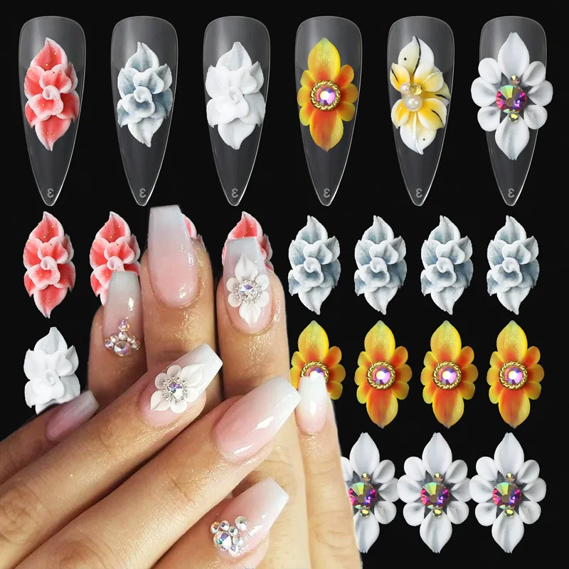 

5PCS Real Acrylic Handmade Carved Flower Nail Art Decoration Artificially Crafted Carving Flowers Nail Charms for Press On Nails